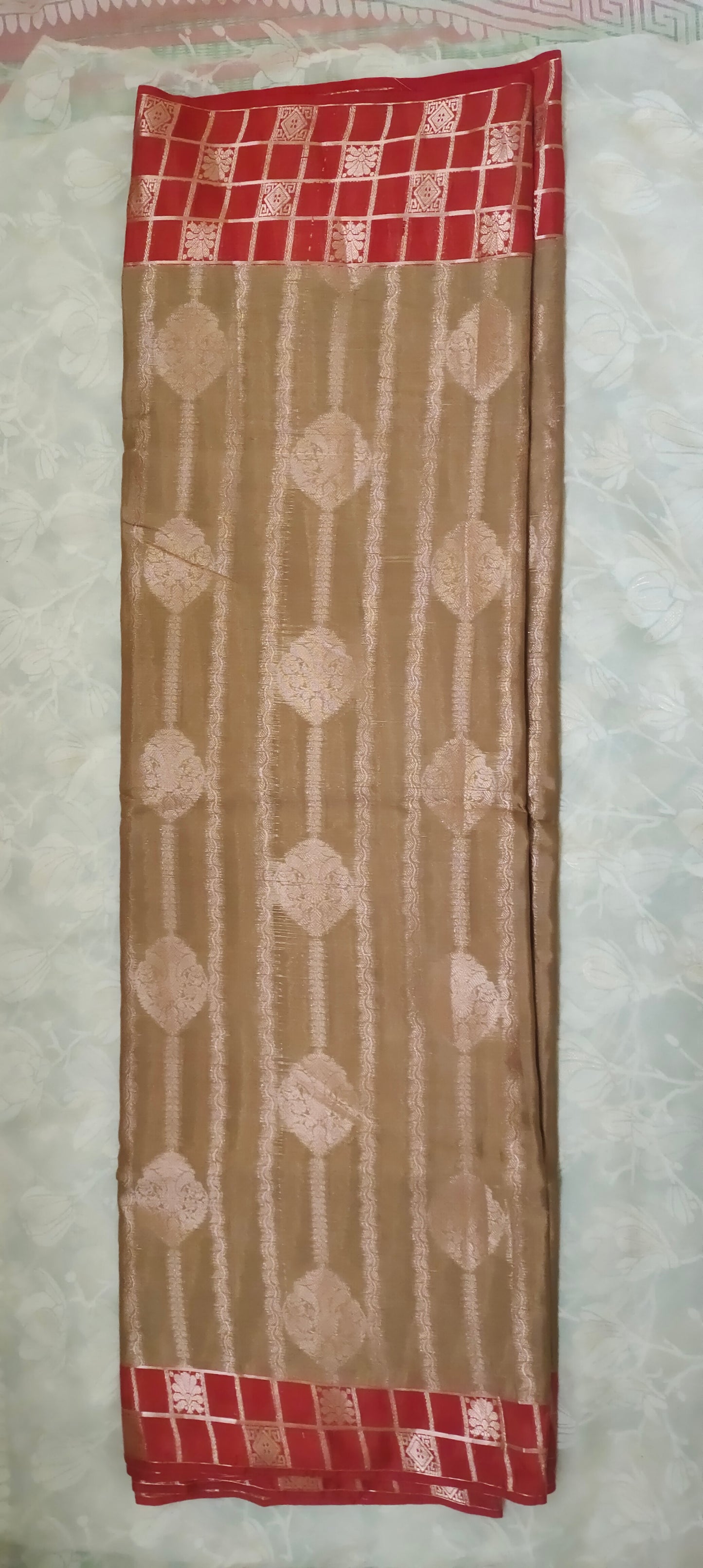 Light brown color cotton silk saree
