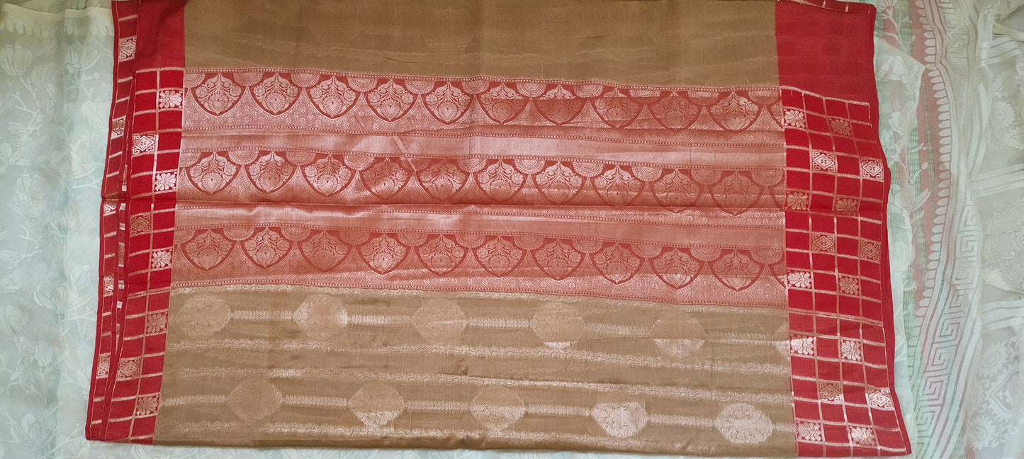 Light brown color cotton silk saree