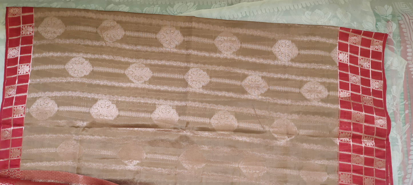 Light brown color cotton silk saree