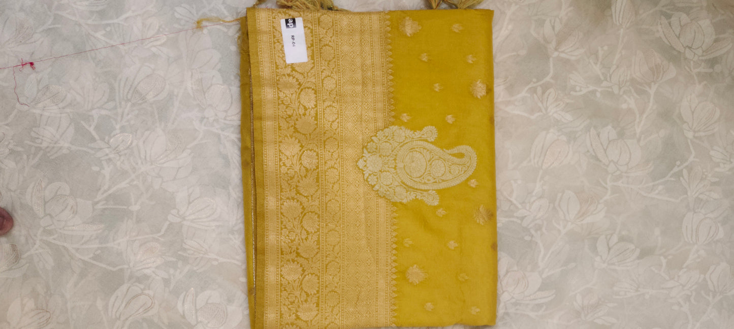 Yellow color soft silk saree