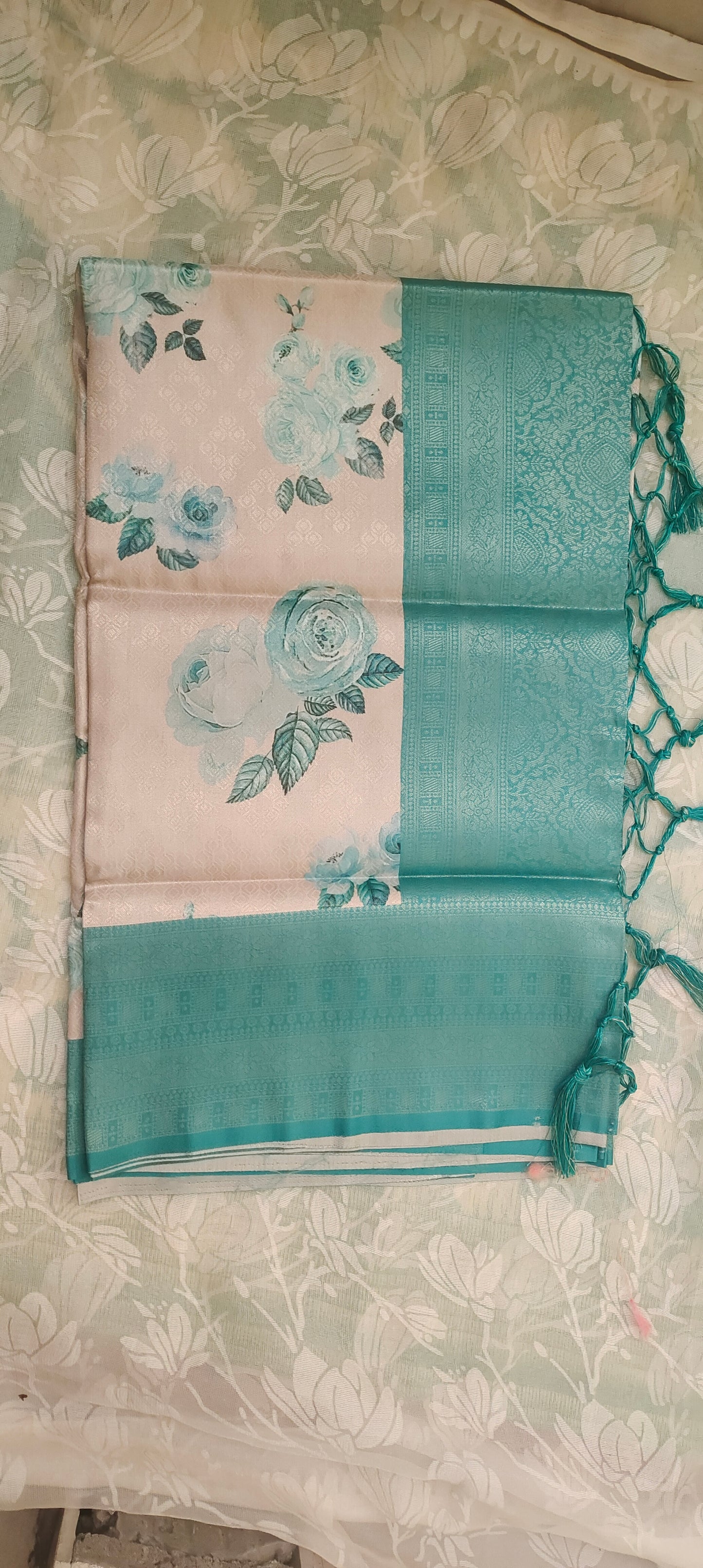 White floral design Soft silk saree