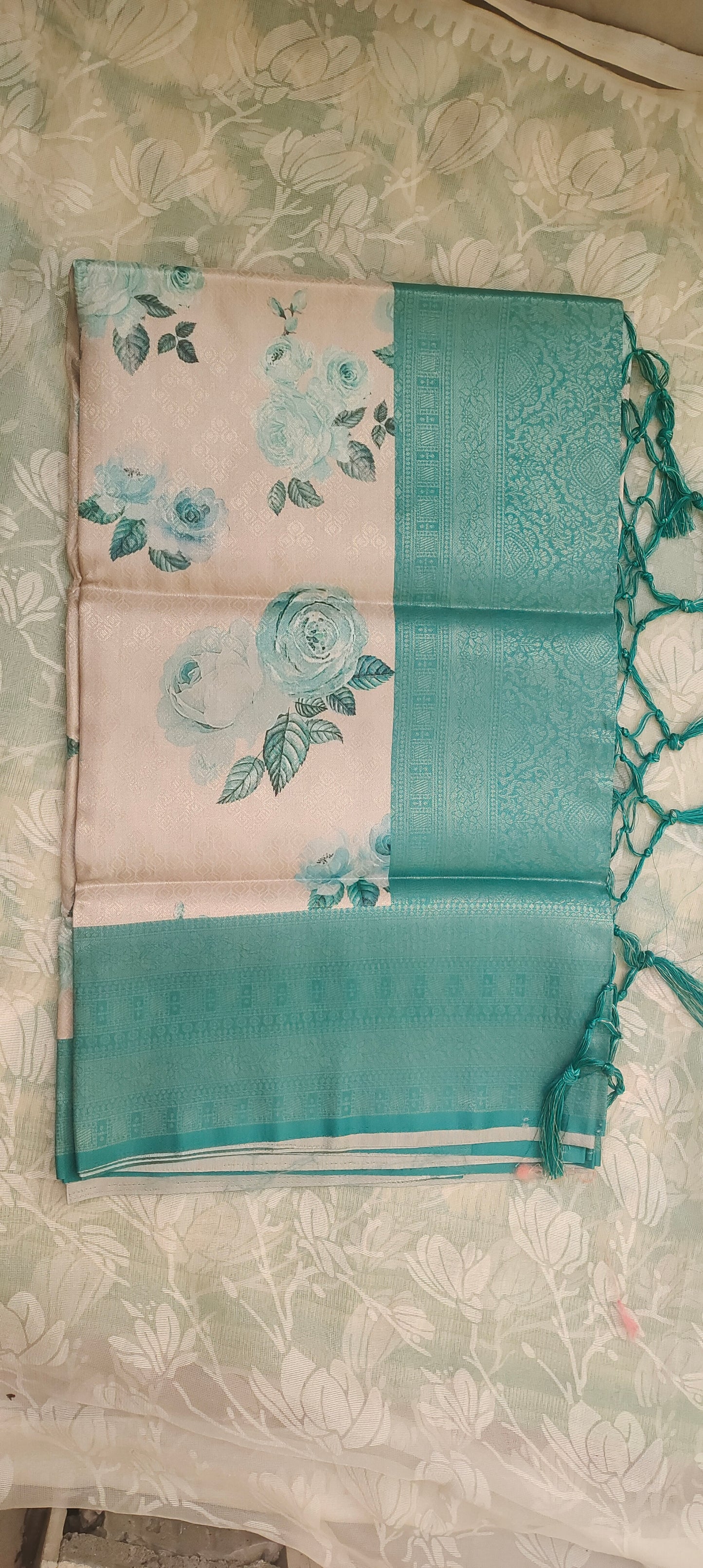 White floral design Soft silk saree