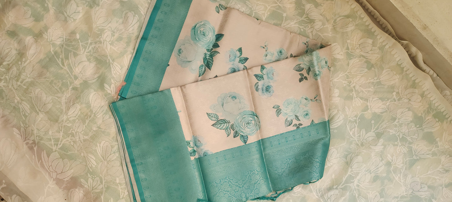 White floral design Soft silk saree