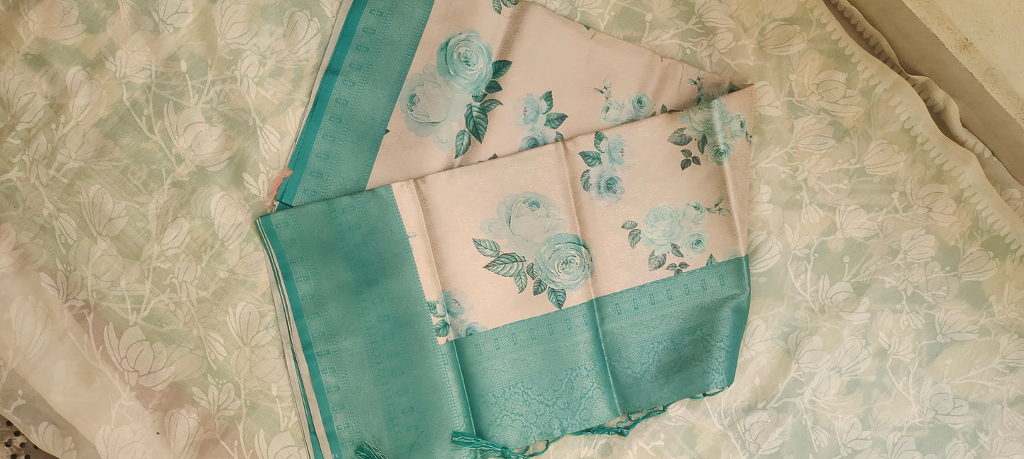 White floral design Soft silk saree