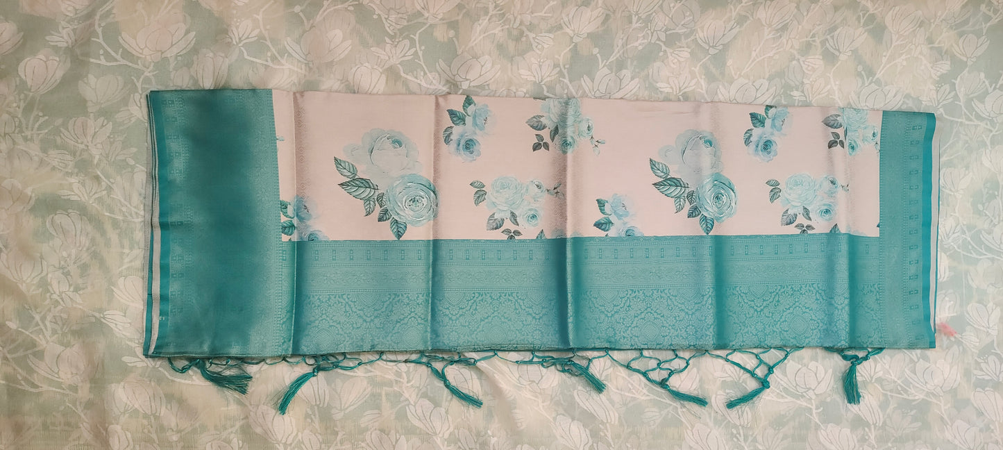 White floral design Soft silk saree