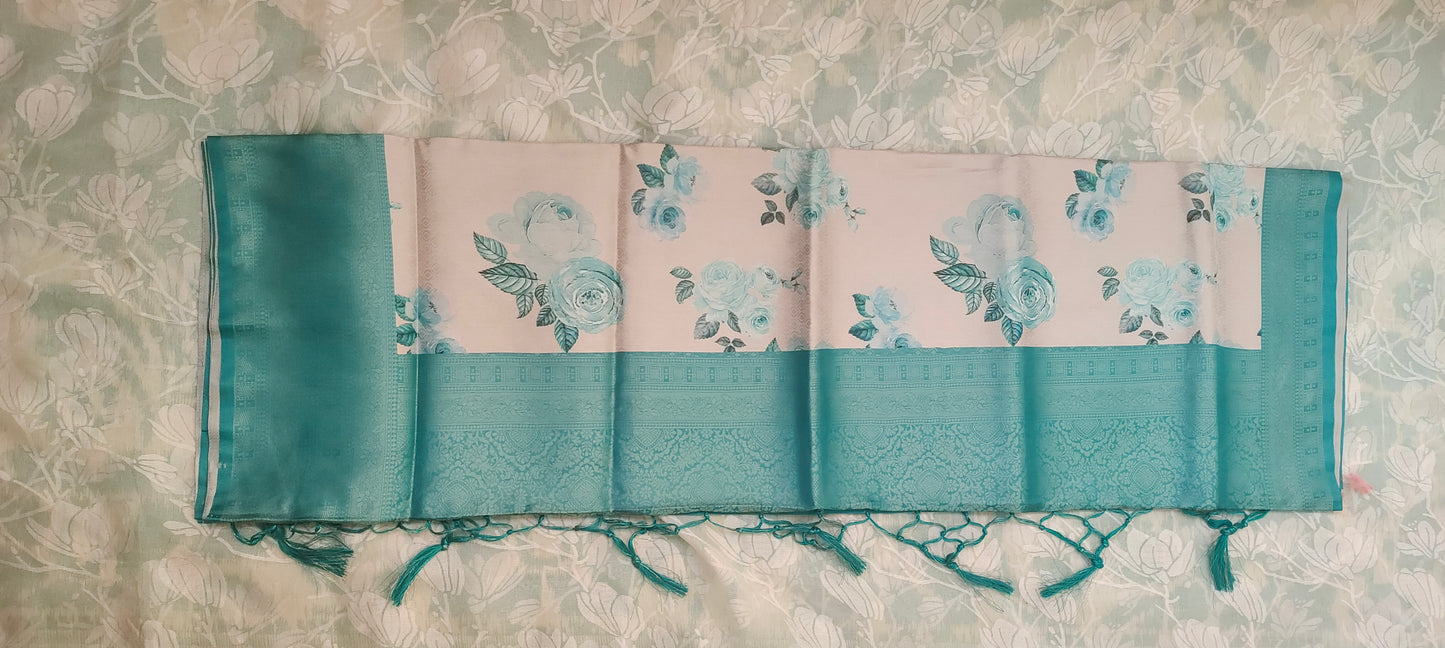White floral design Soft silk saree