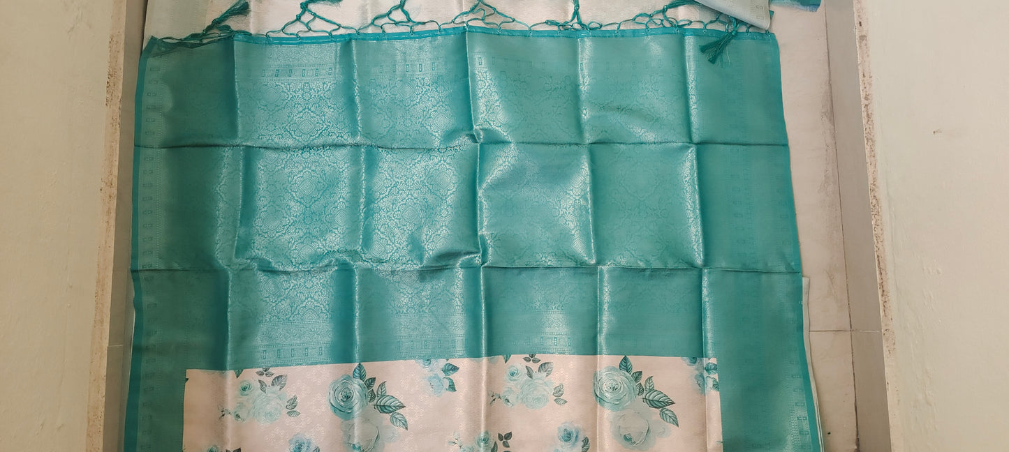 White floral design Soft silk saree