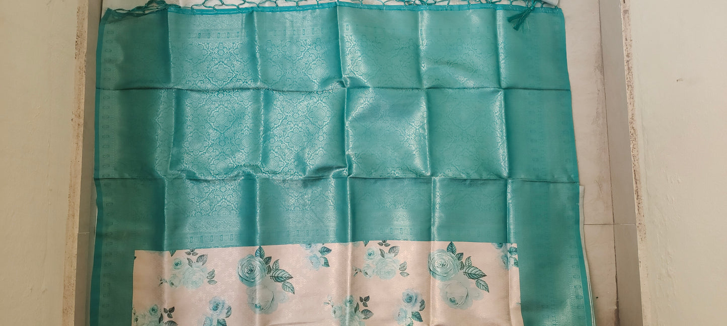 White floral design Soft silk saree
