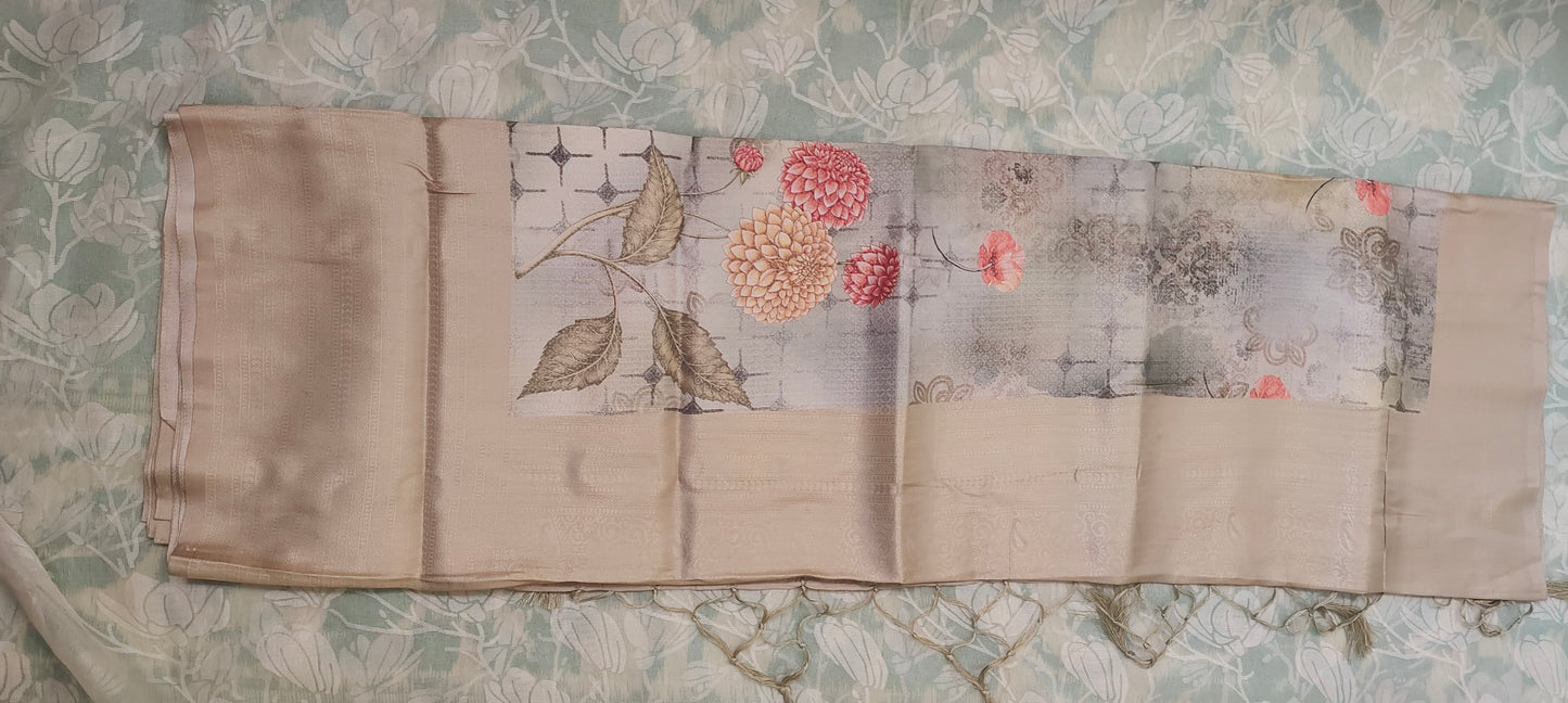 Grey floral design Soft silk saree