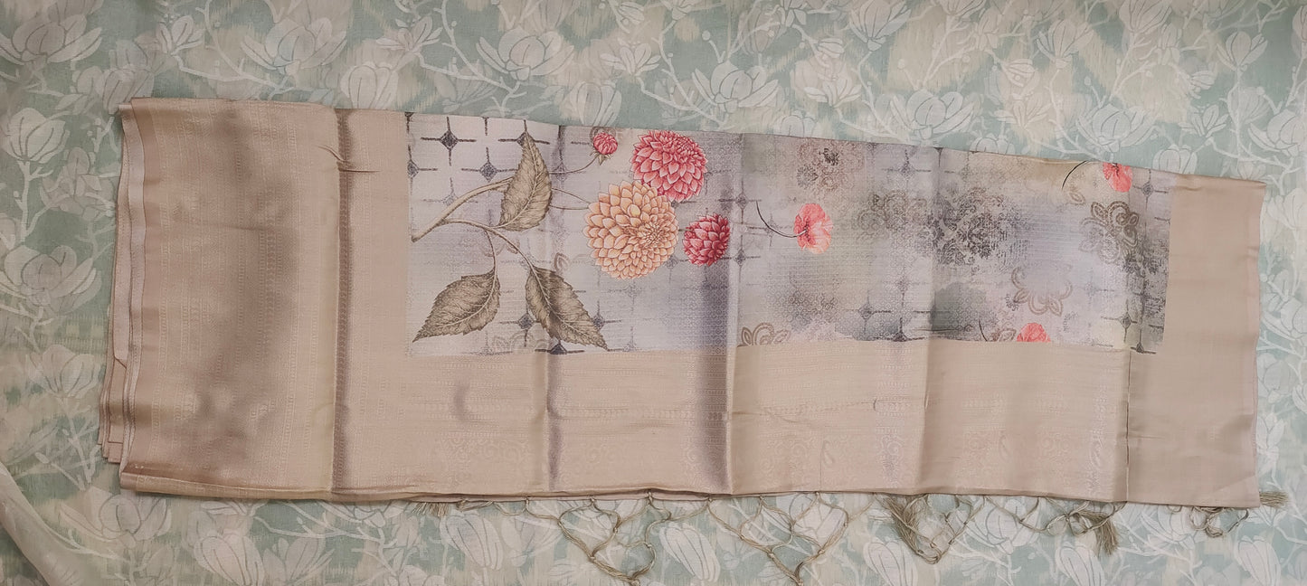 Grey floral design Soft silk saree