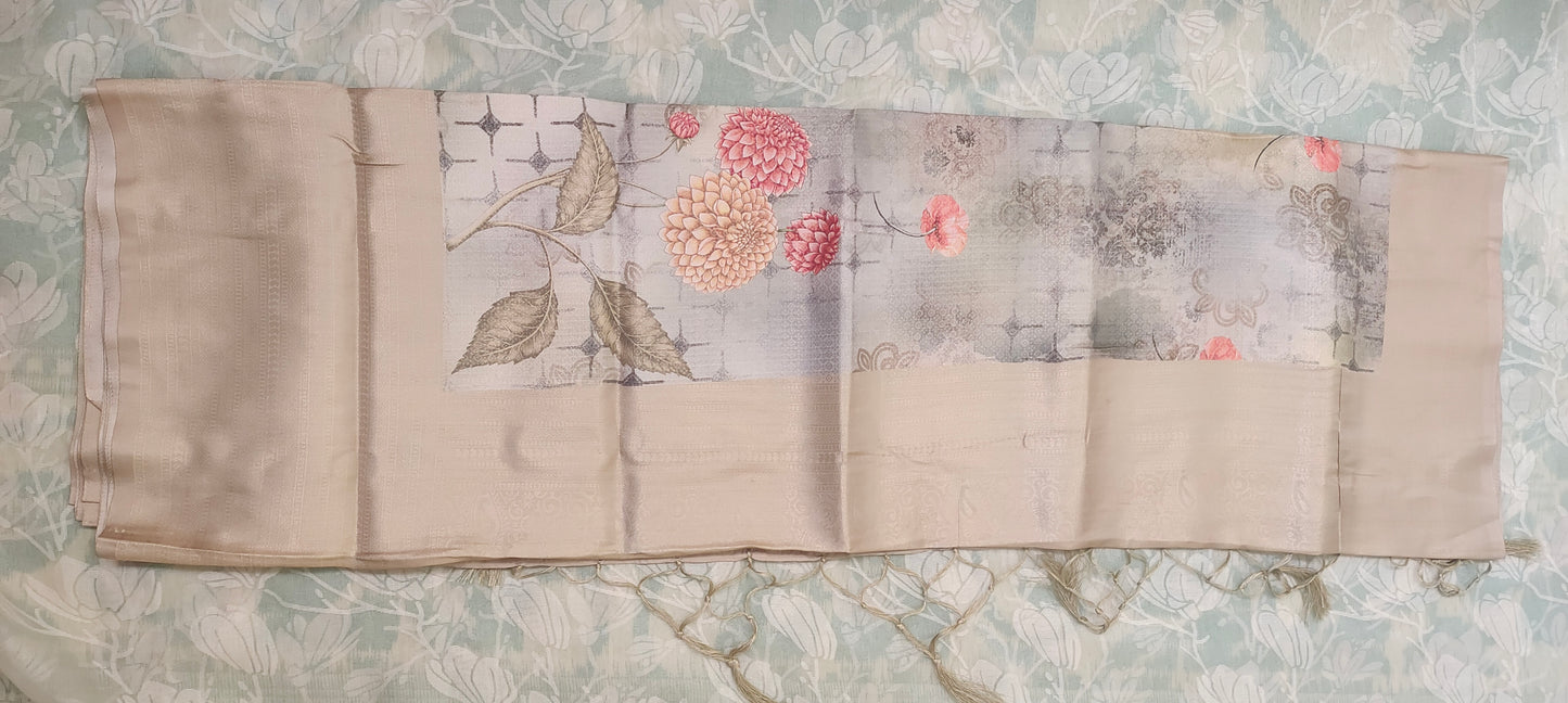 Grey floral design Soft silk saree