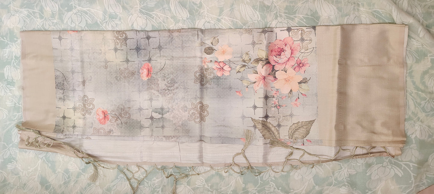 Grey floral design Soft silk saree