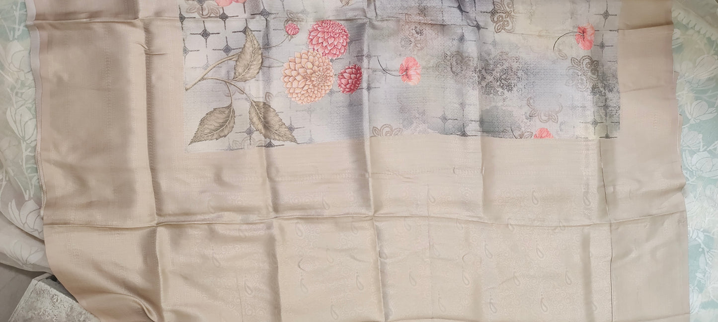 Grey floral design Soft silk saree