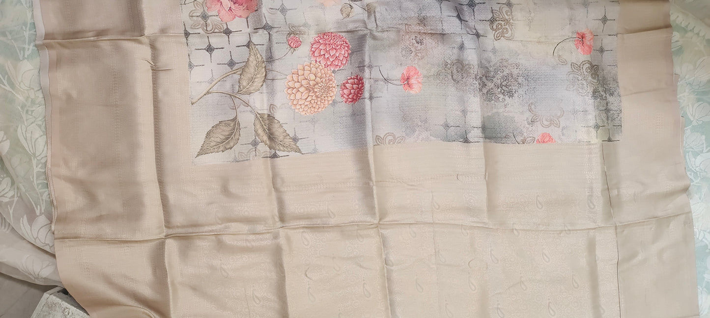 Grey floral design Soft silk saree