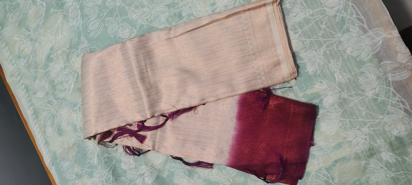 Cream color with Red border kuber pattu saree