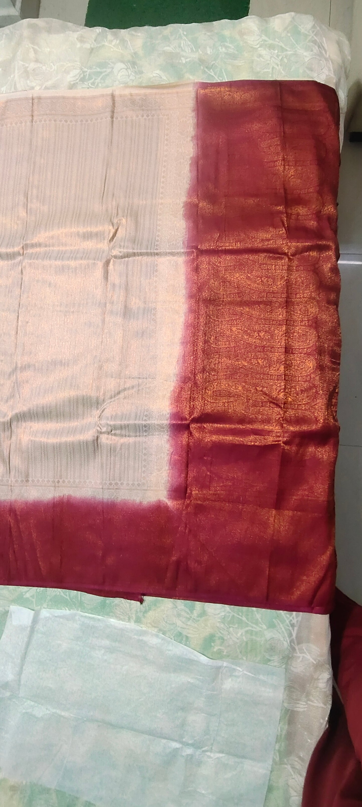 Cream color with Red border kuber pattu saree