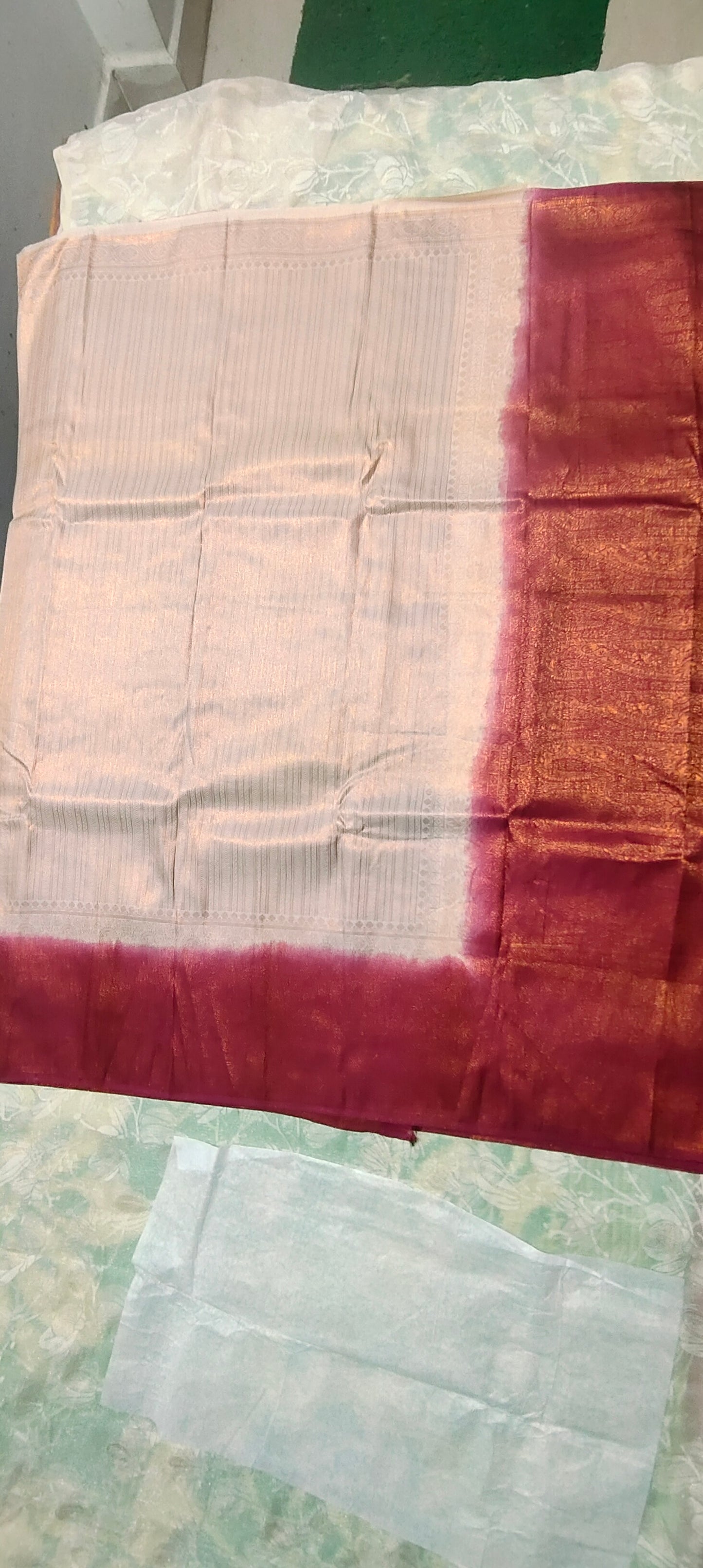 Cream color with Red border kuber pattu saree