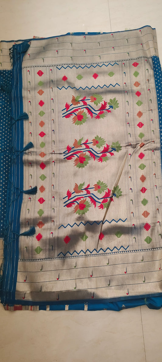 Blue color with python border soft silk saree