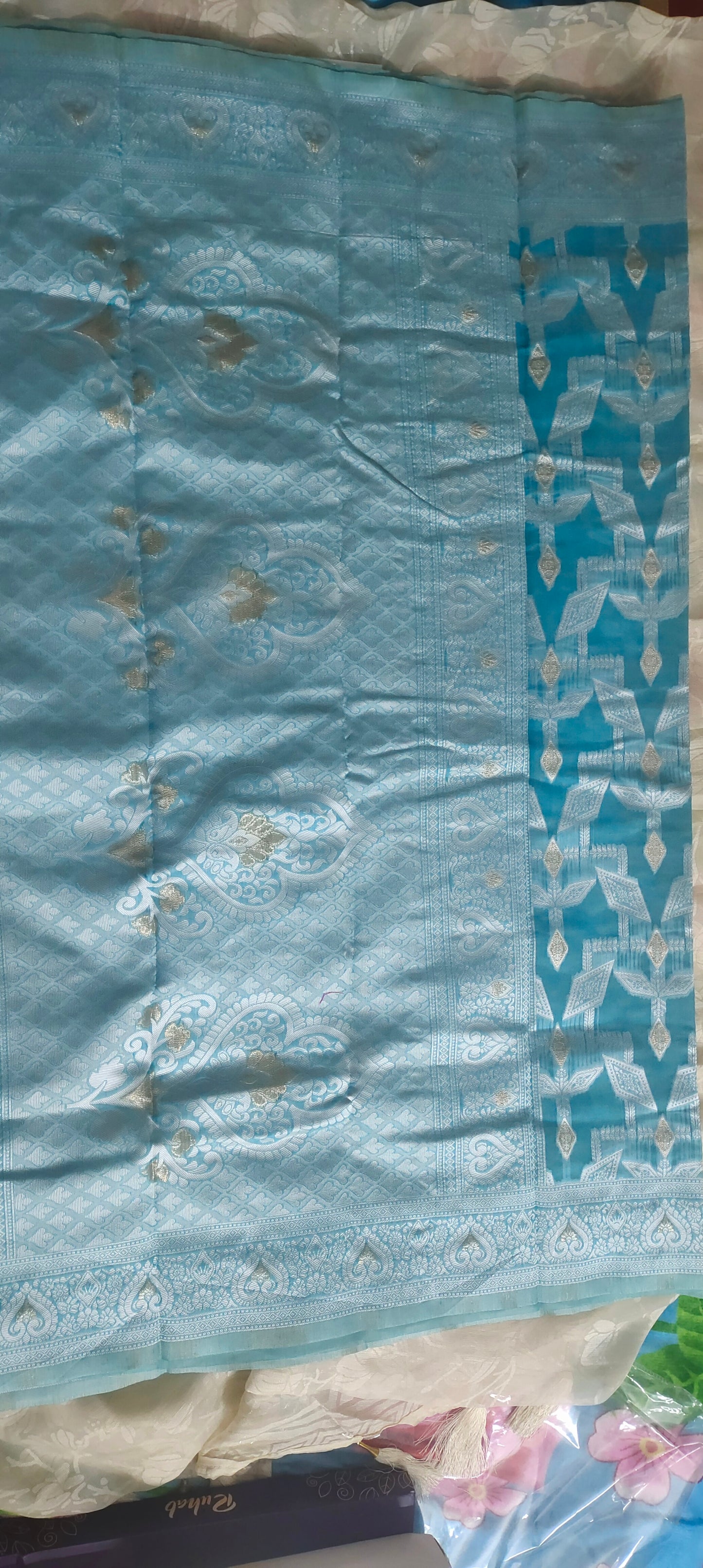 Turquish color cotton silk saree
