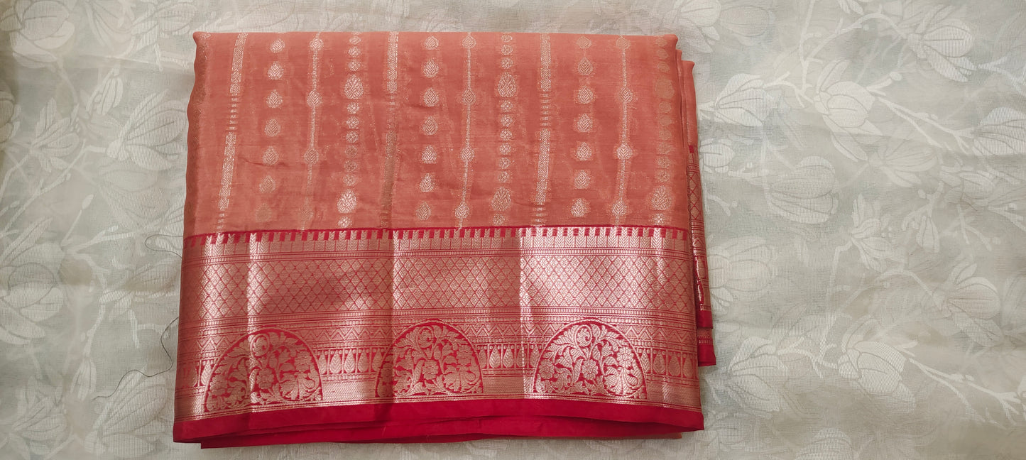 Orange color with Red border cotton silk saree