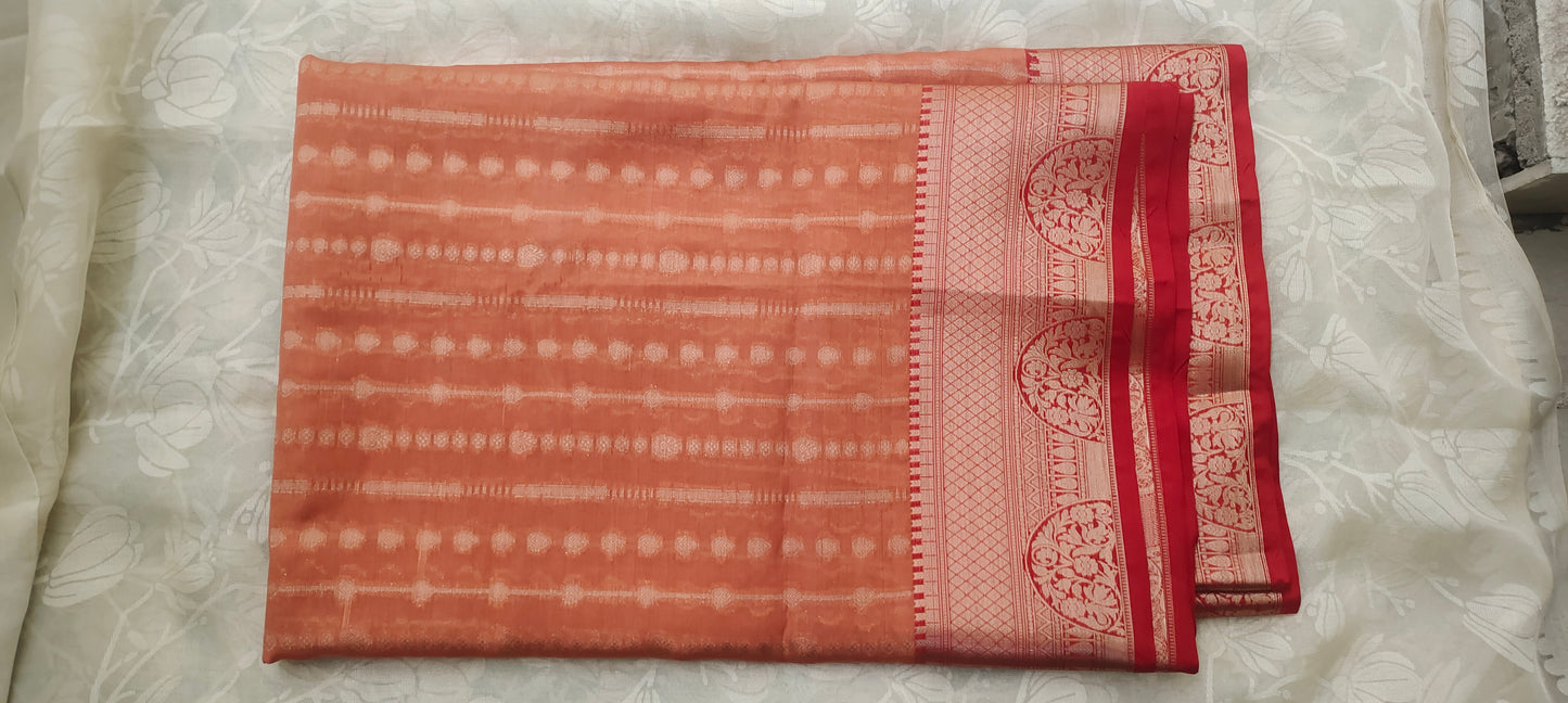 Orange color with Red border cotton silk saree