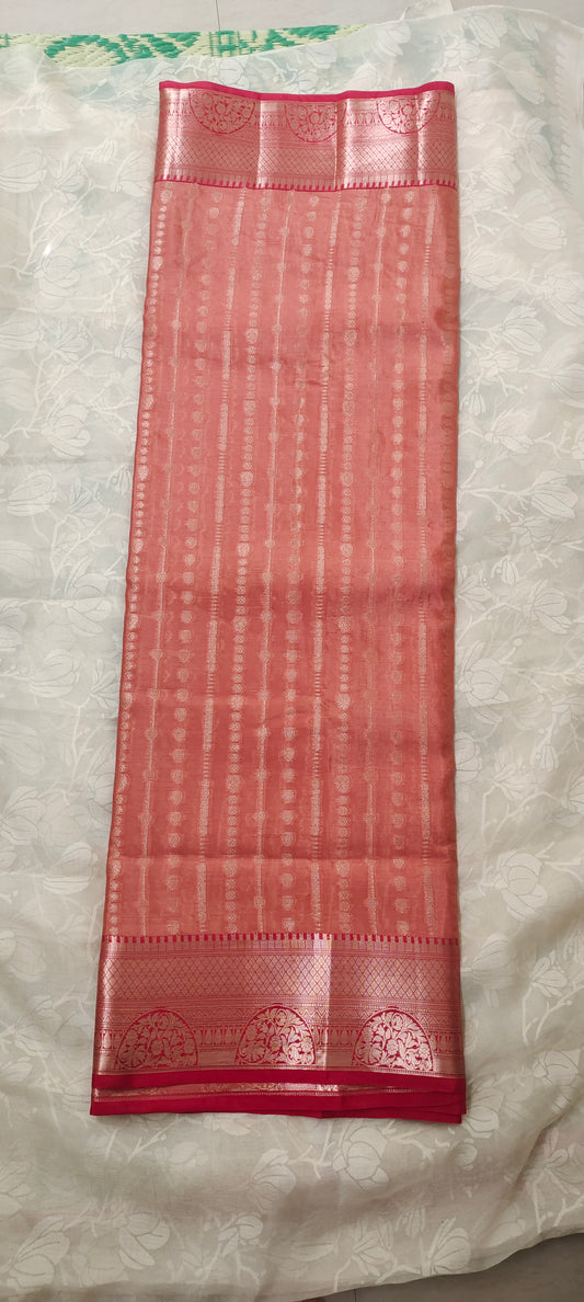 Orange color with Red border cotton silk saree