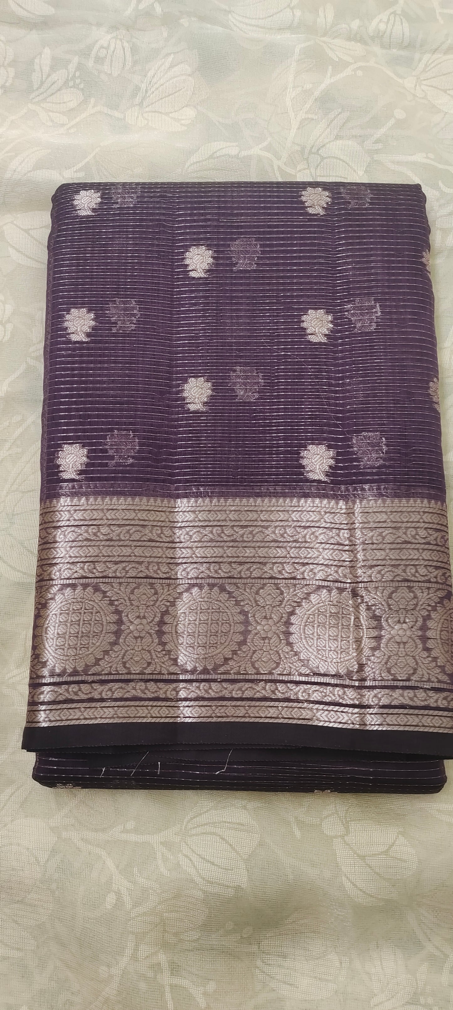 Navy blue color cotton silk saree