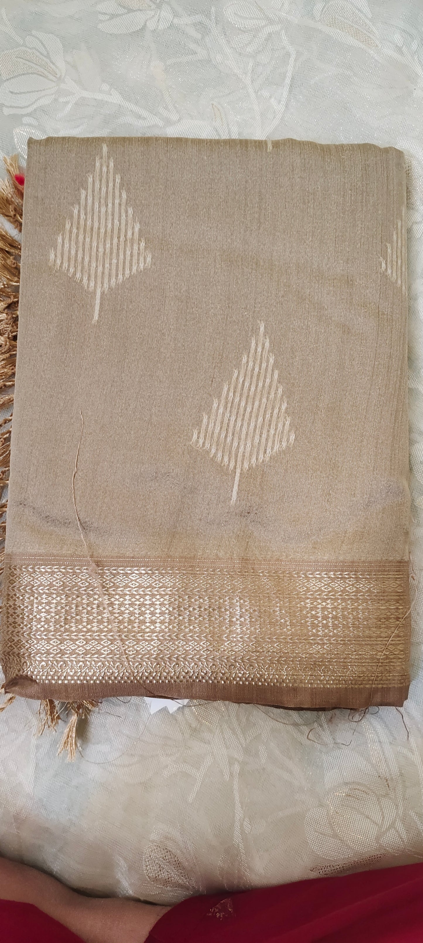 Dark light brown color cotton silk saree