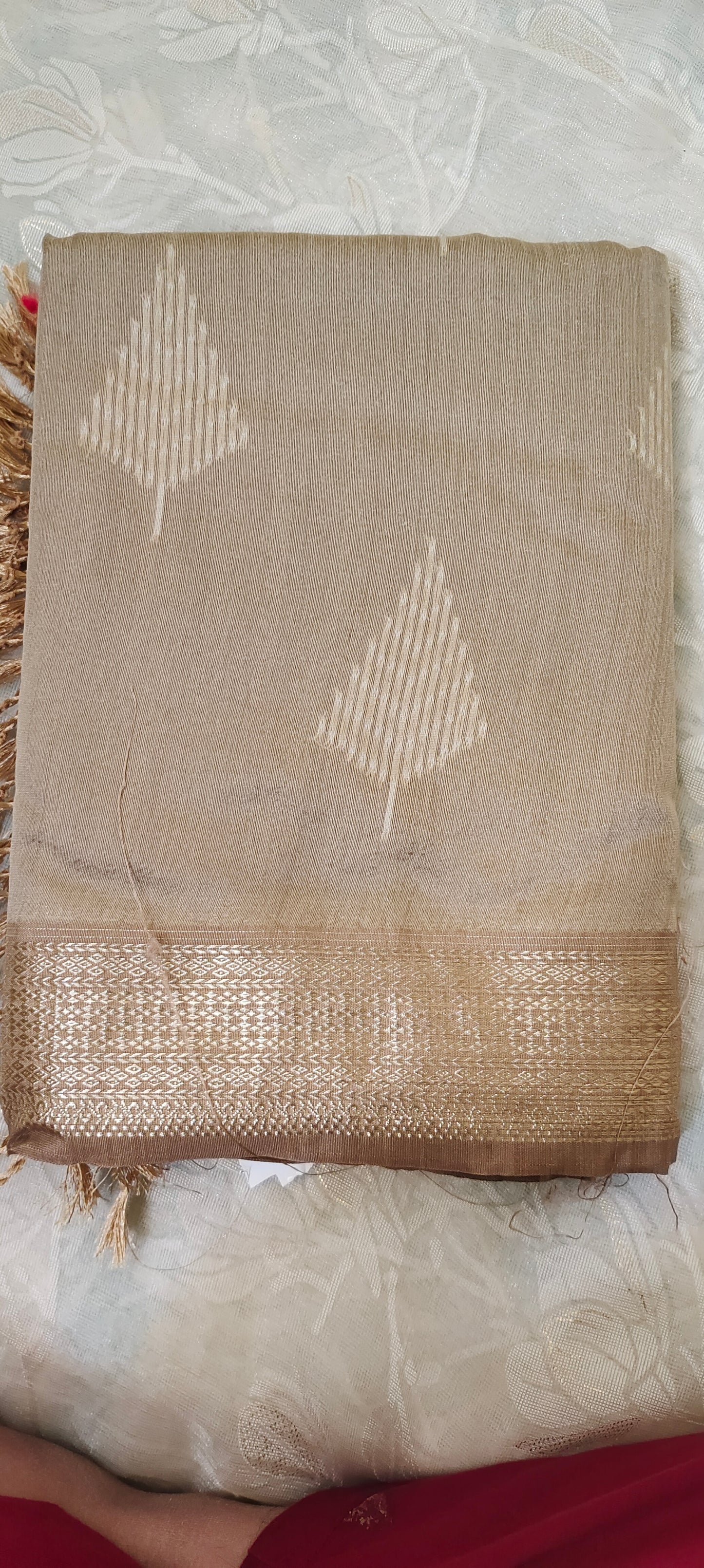 Dark light brown color cotton silk saree