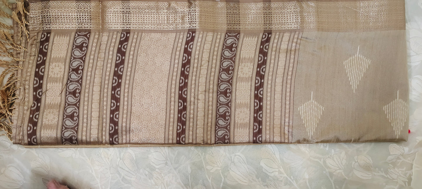 Dark light brown color cotton silk saree