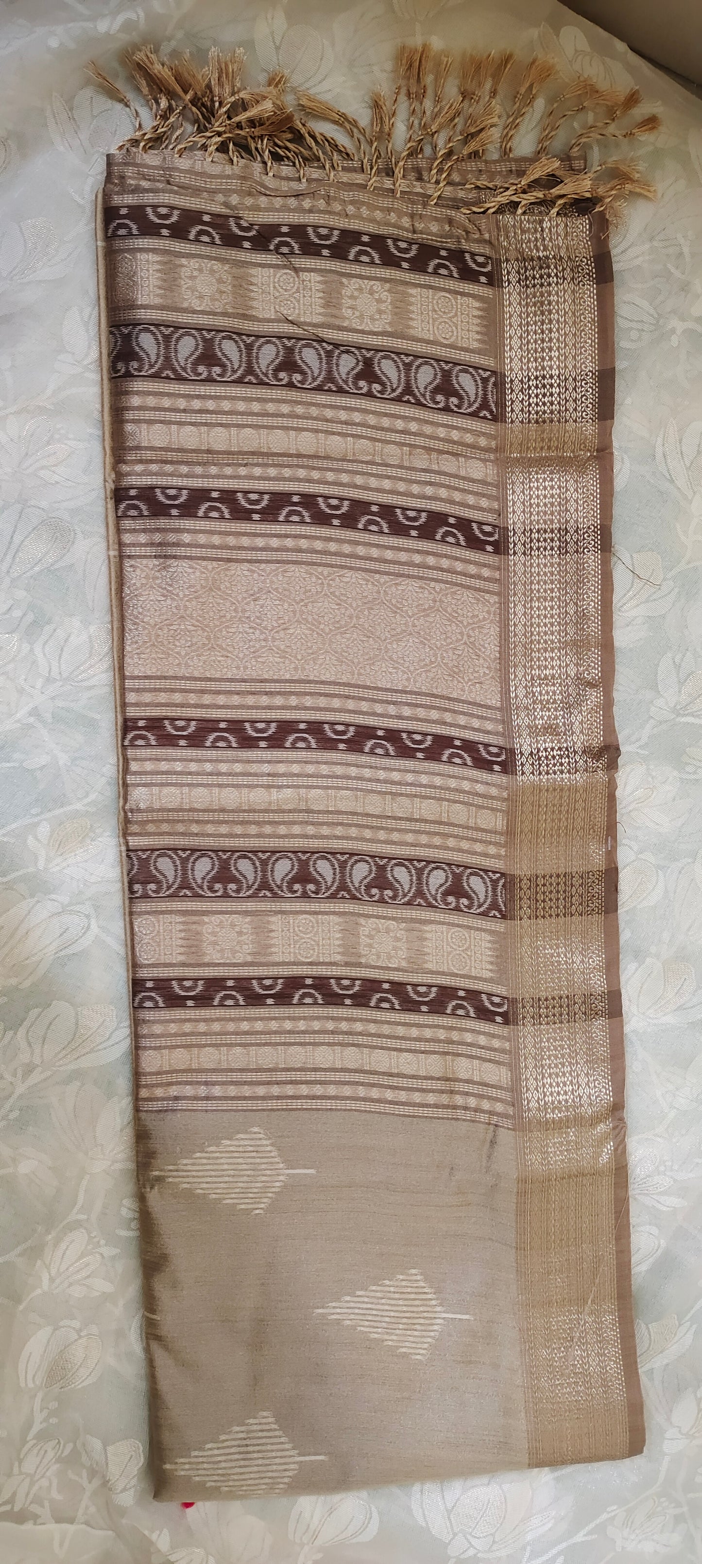 Dark light brown color cotton silk saree