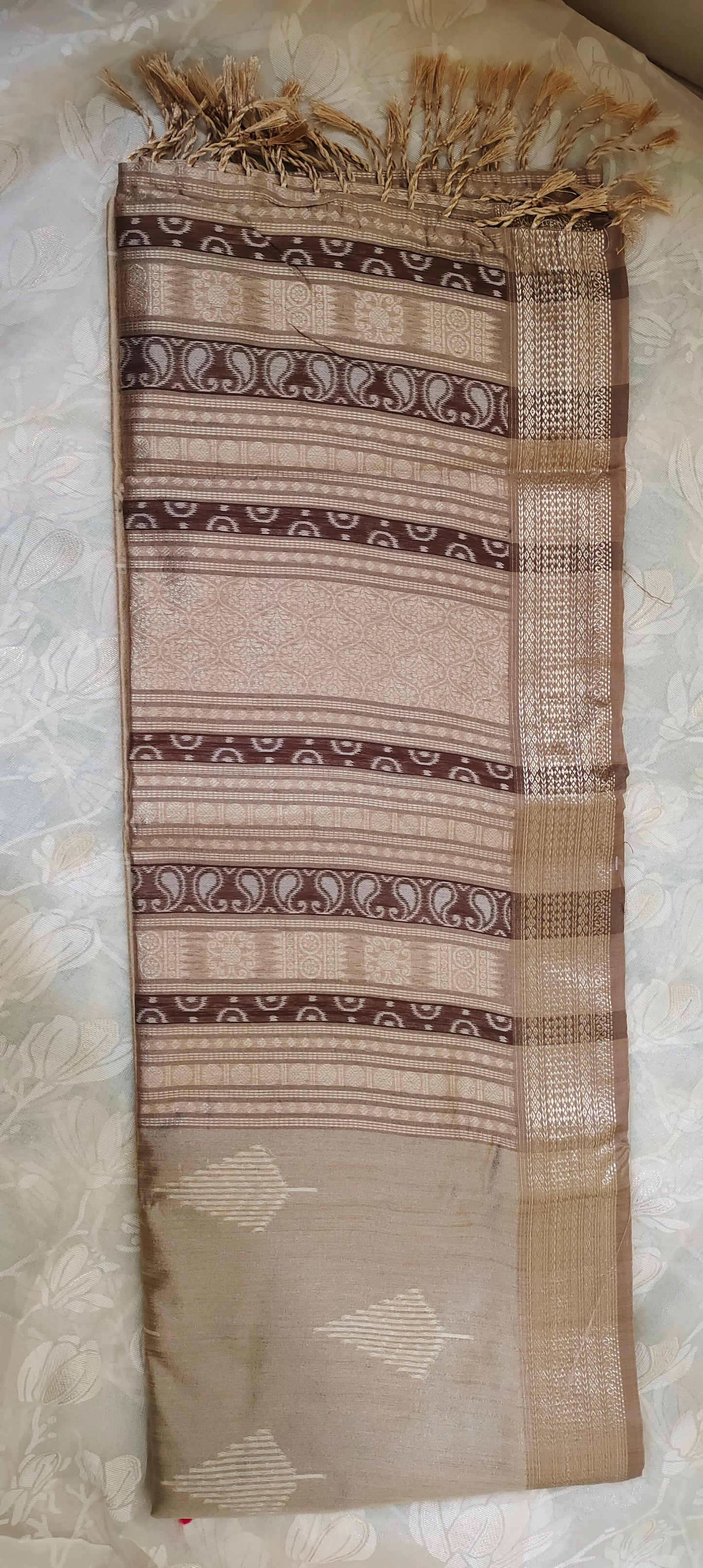 Dark light brown color cotton silk saree