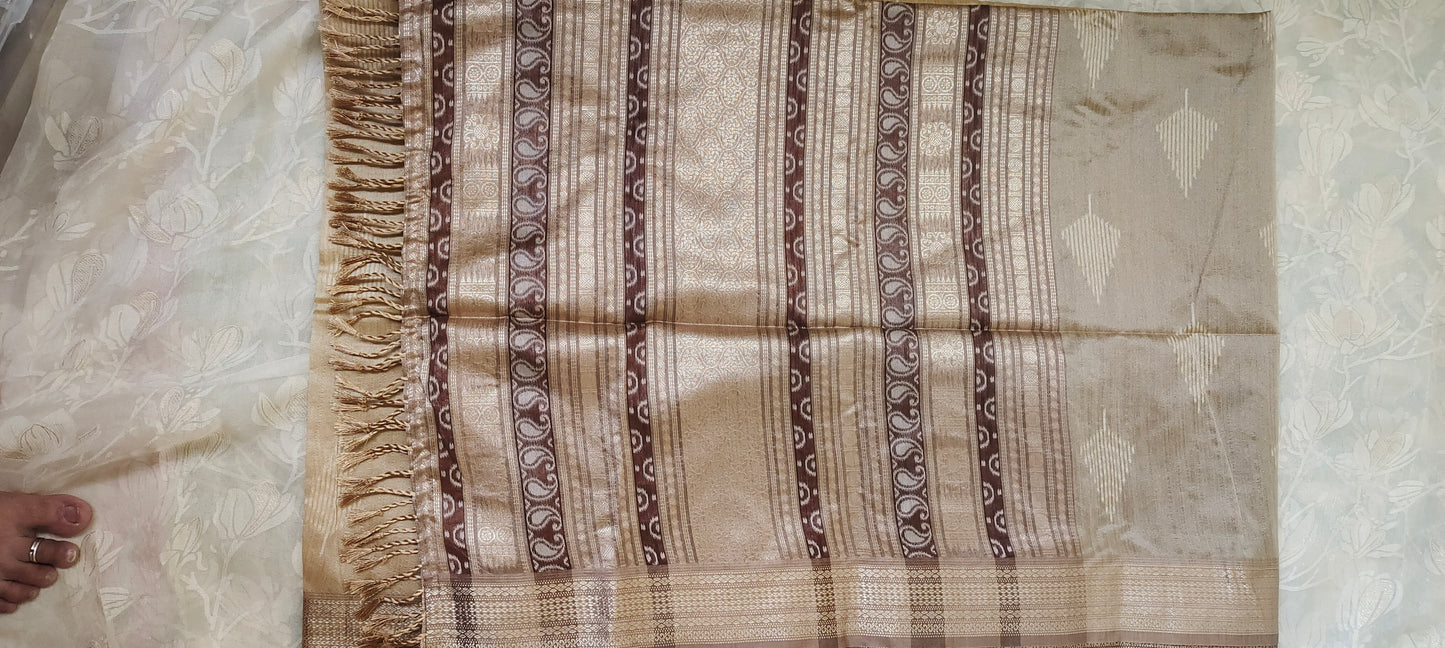 Dark light brown color cotton silk saree