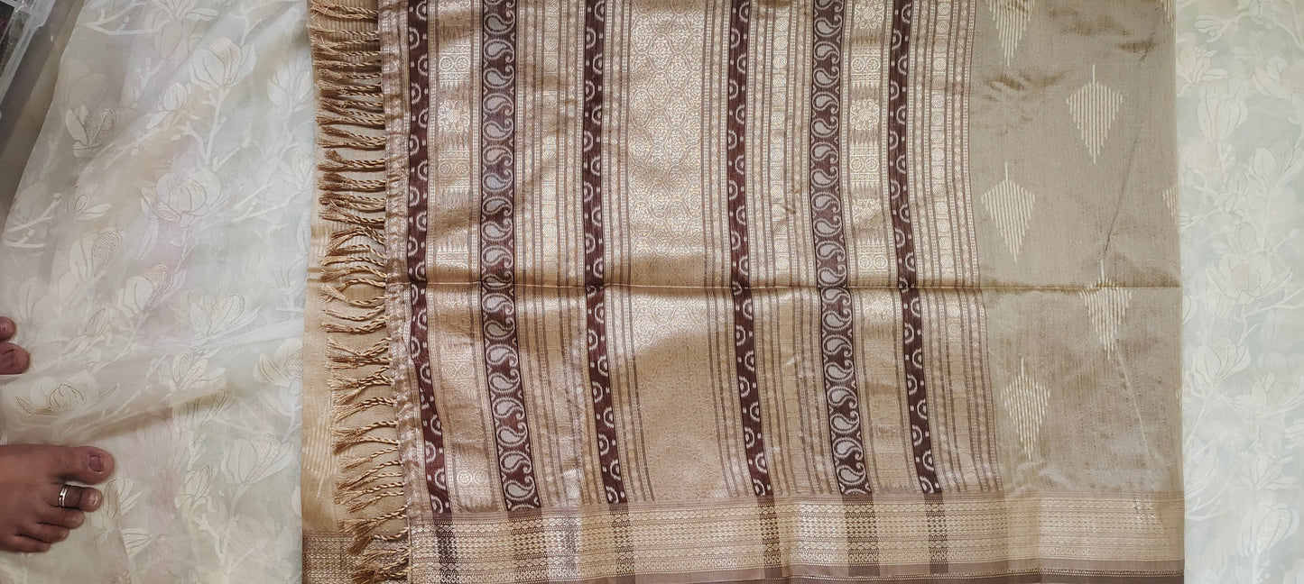 Dark light brown color cotton silk saree