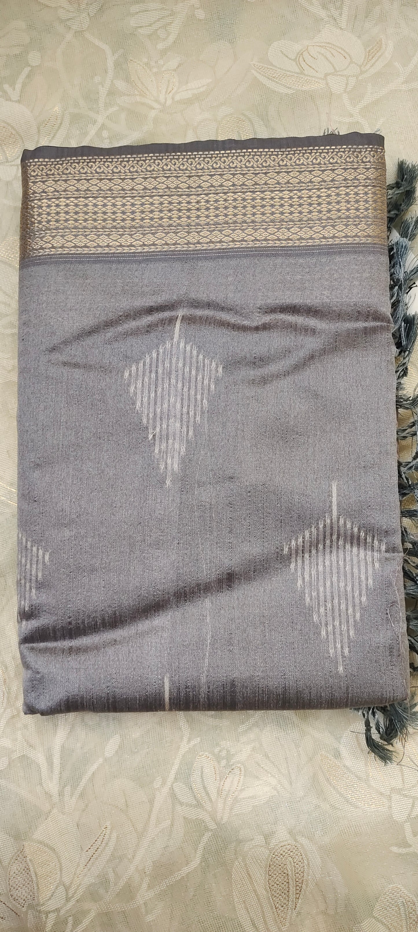 Dark grey color cotton silk saree