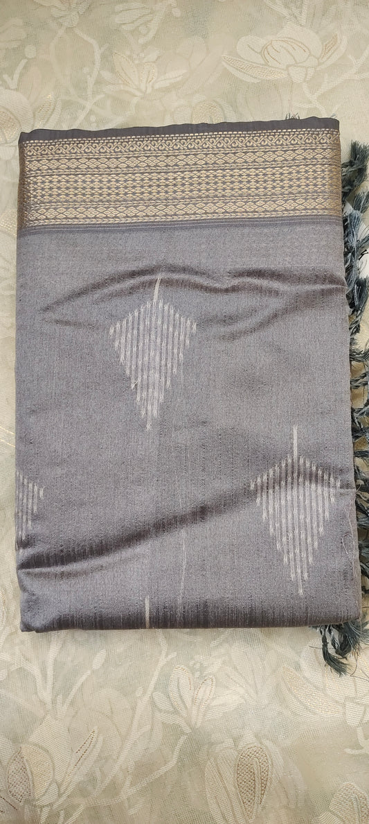 Dark grey color cotton silk saree