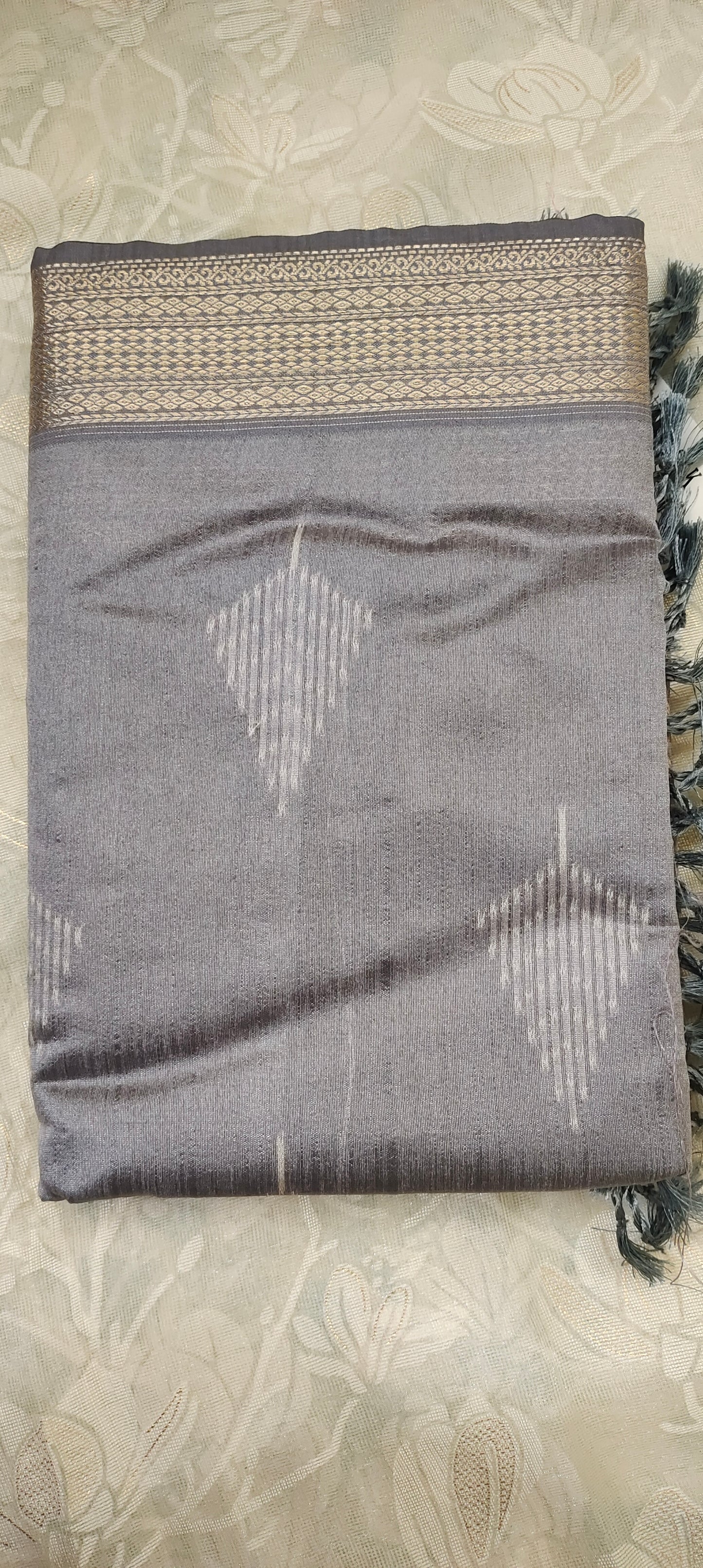 Dark grey color cotton silk saree