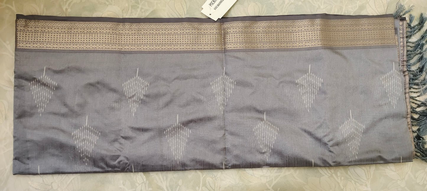 Dark grey color cotton silk saree
