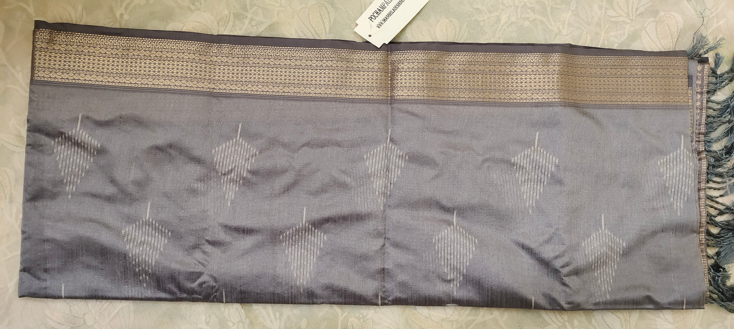 Dark grey color cotton silk saree