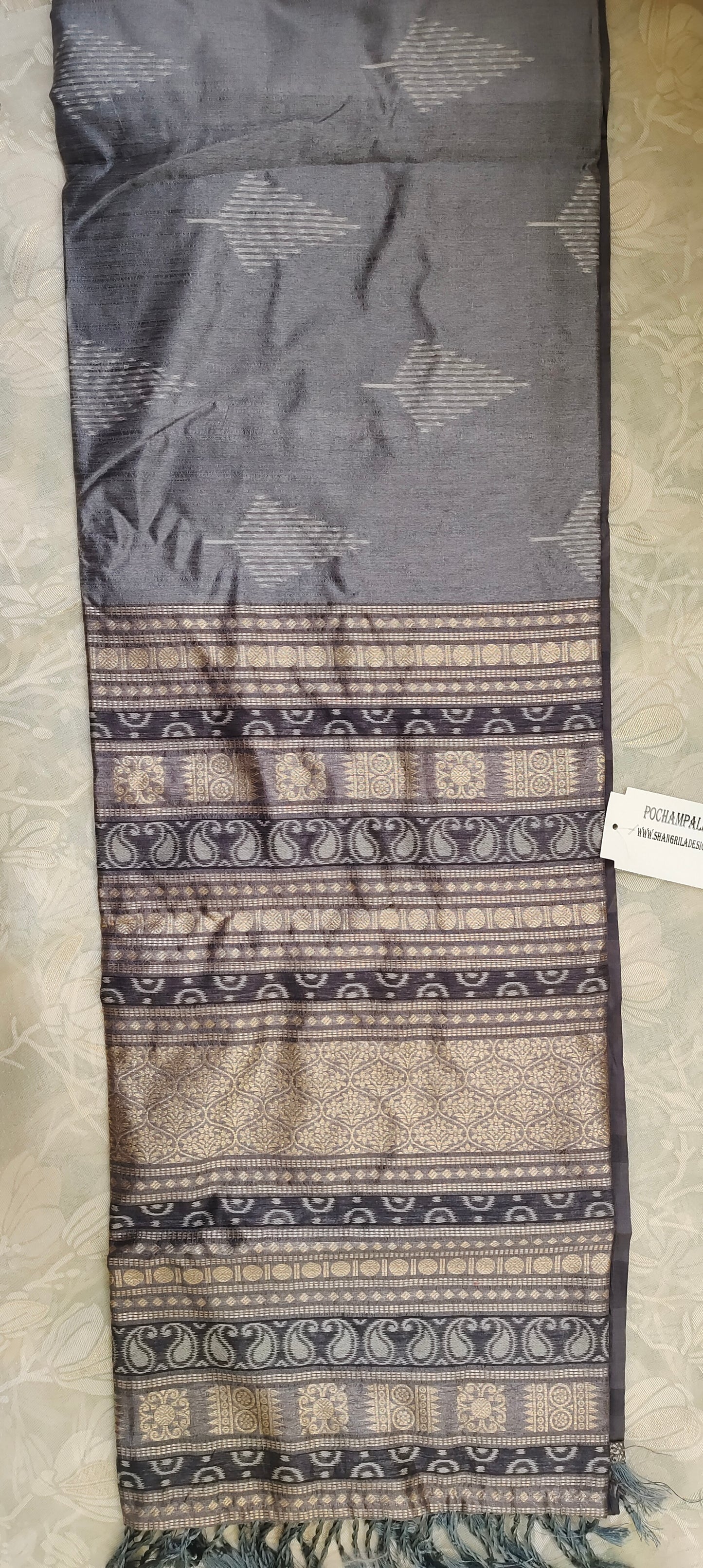 Dark grey color cotton silk saree