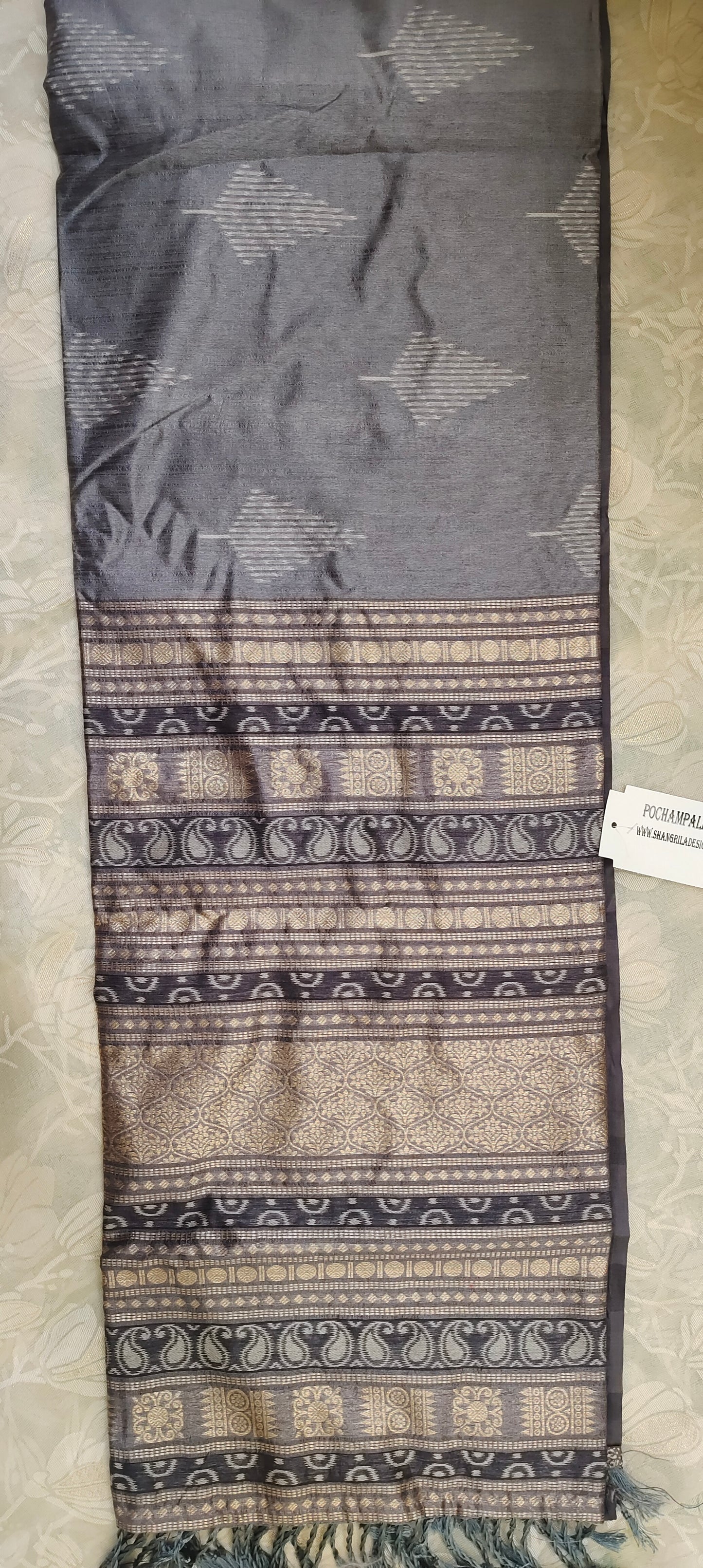 Dark grey color cotton silk saree