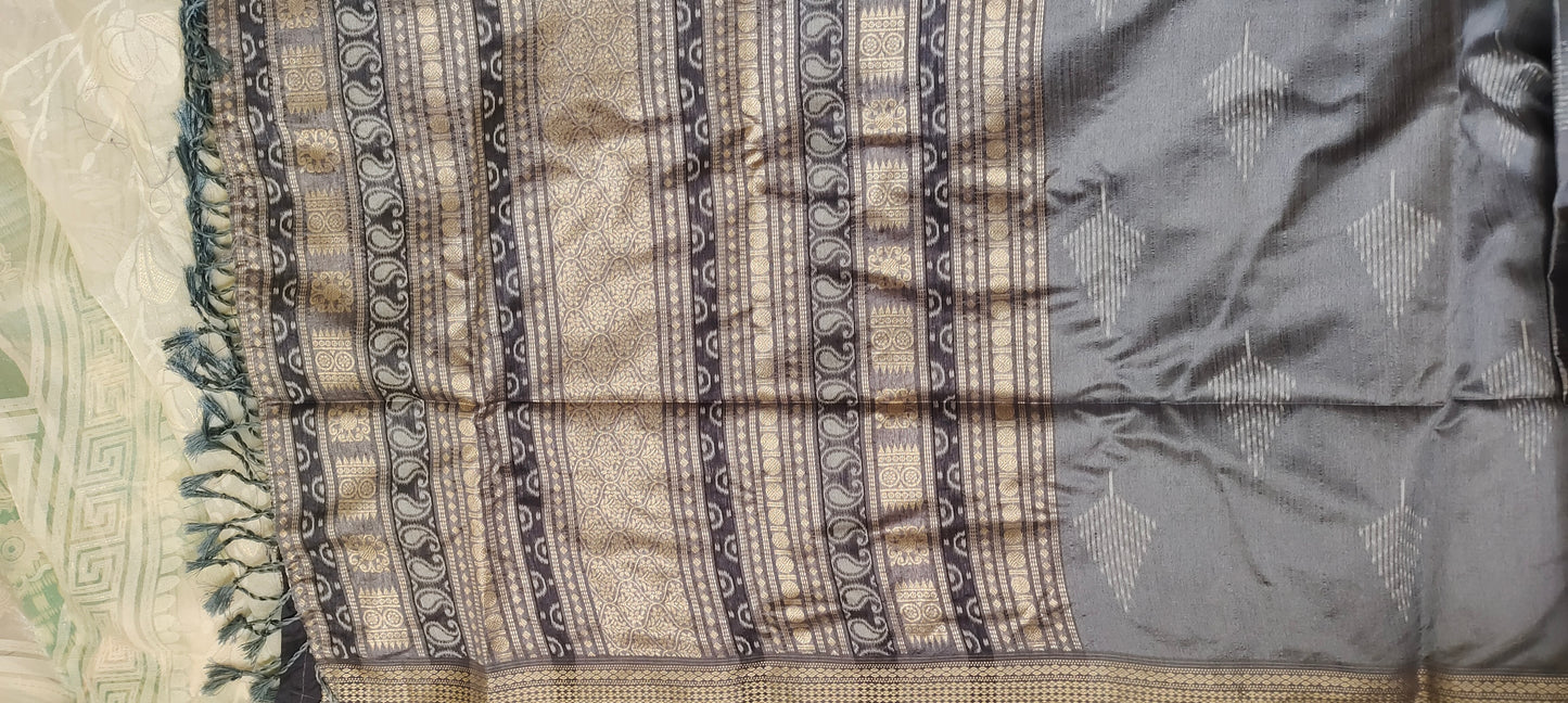 Dark grey color cotton silk saree
