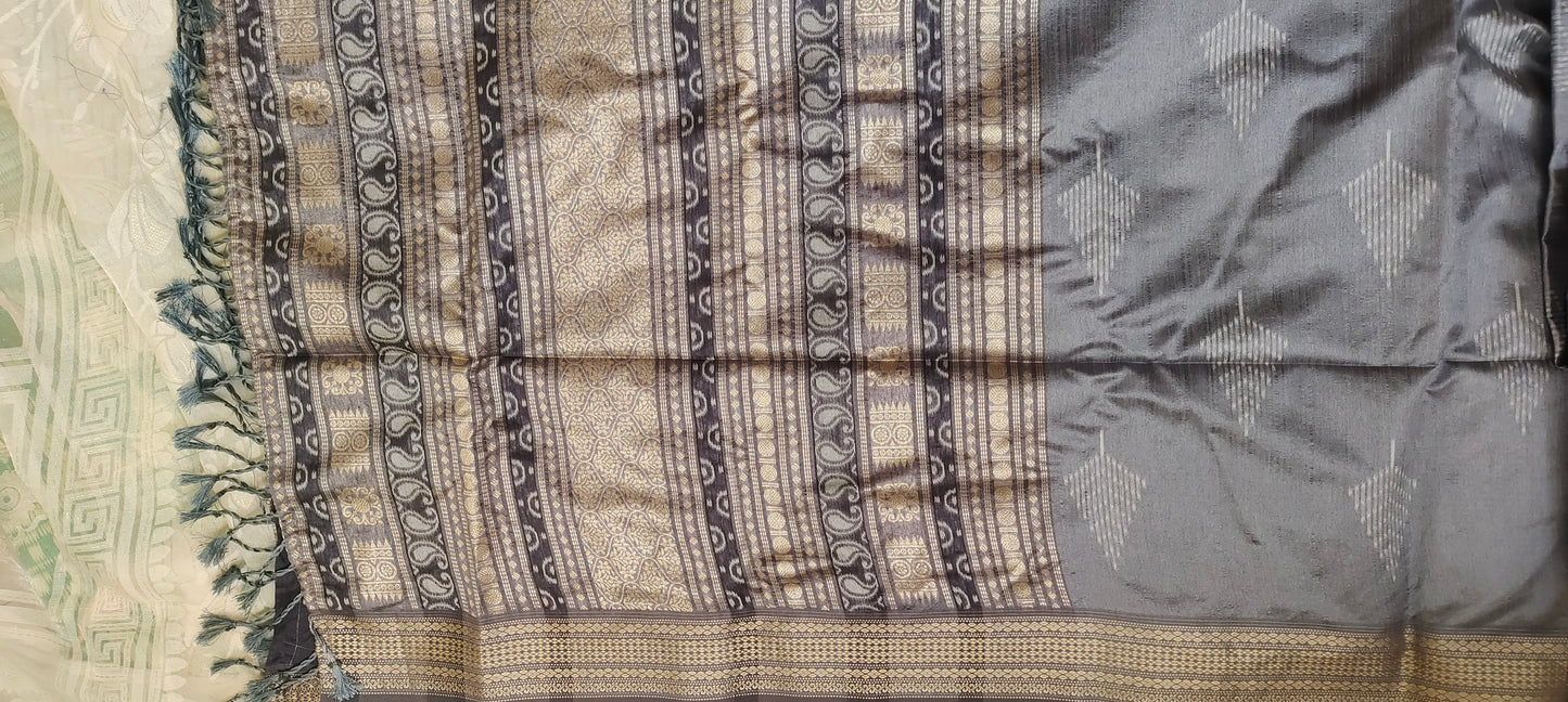Dark grey color cotton silk saree