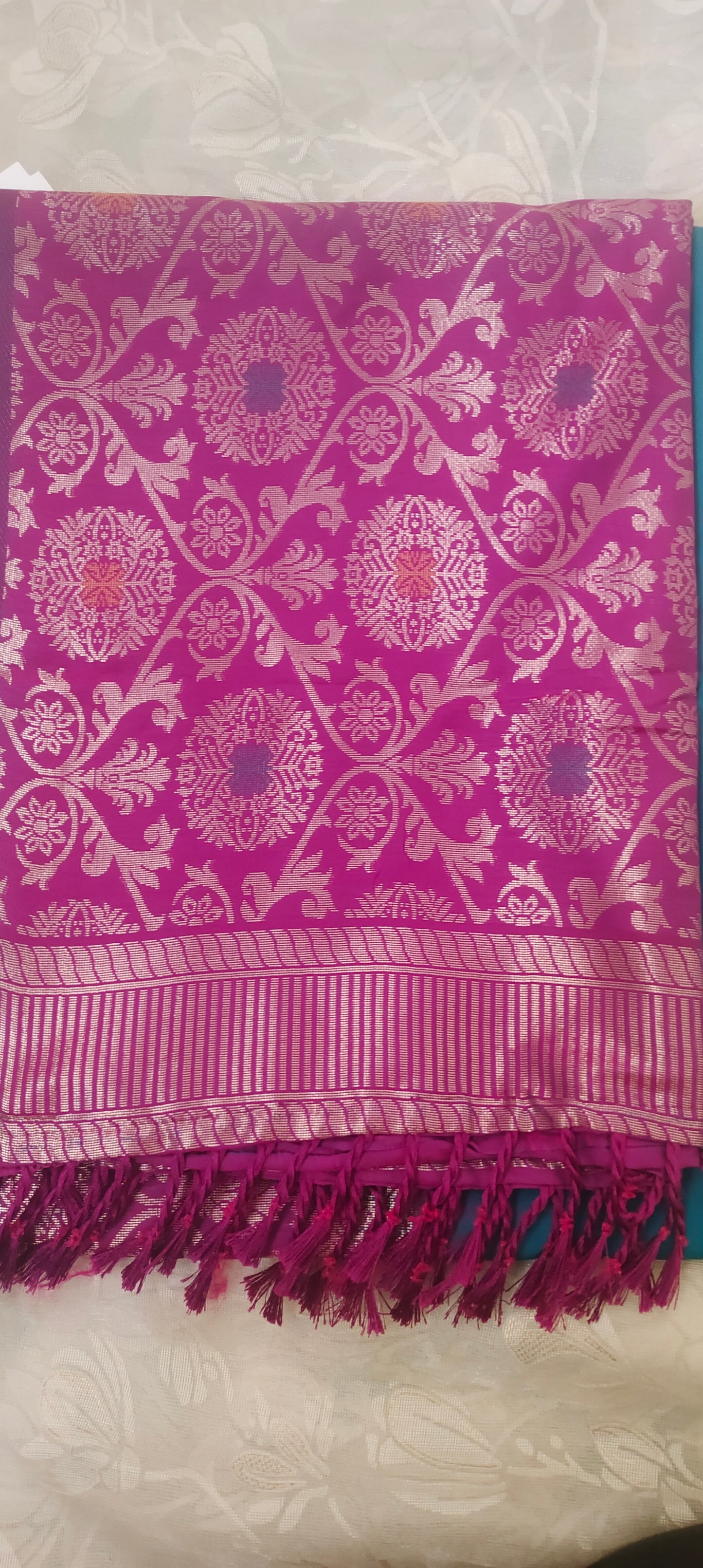 Blue color saree with pink border soft silk saree