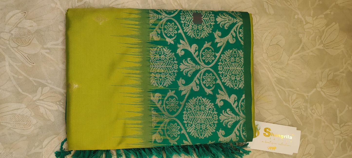 Parrot green color soft silk saree