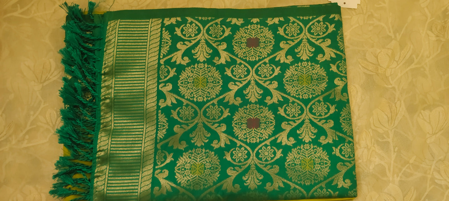 Parrot green color soft silk saree
