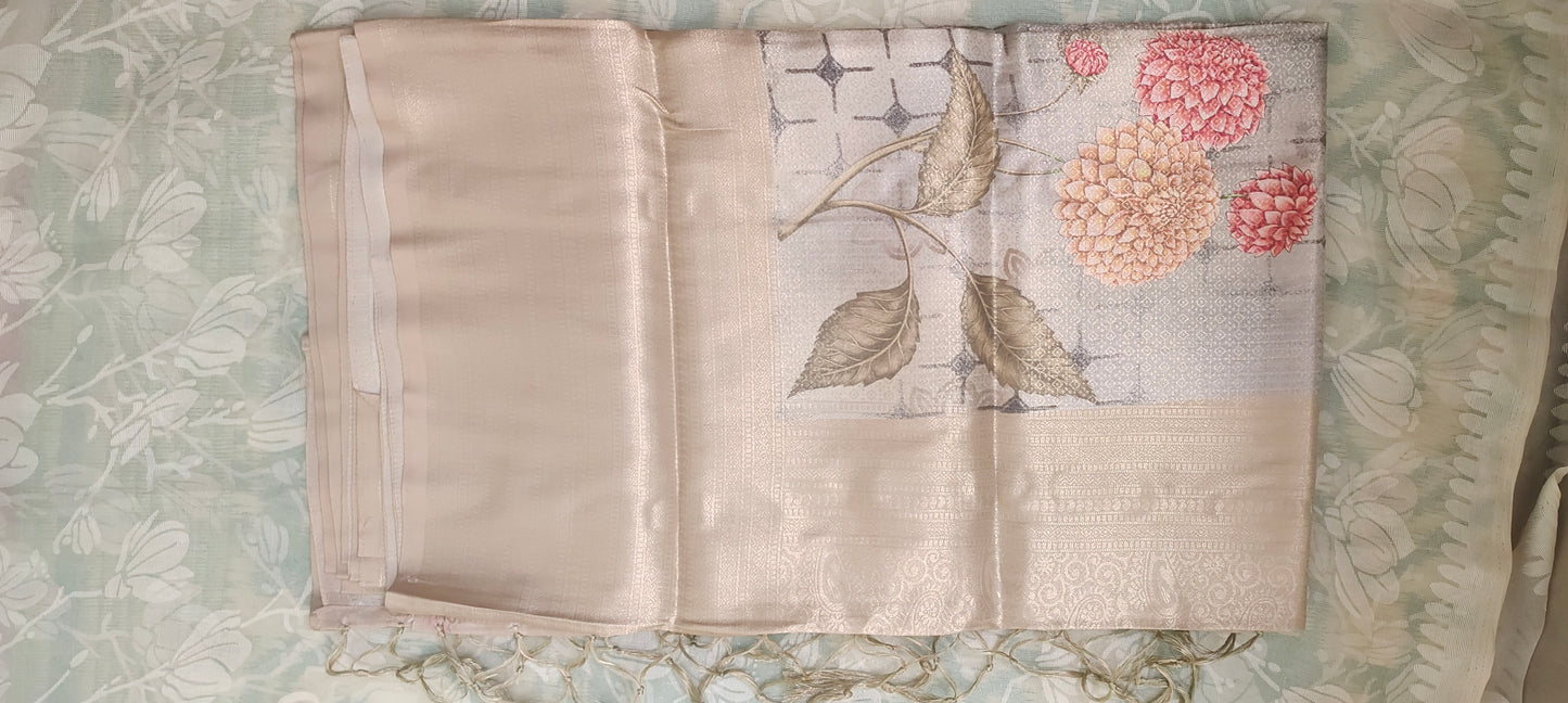 Grey floral design Soft silk saree