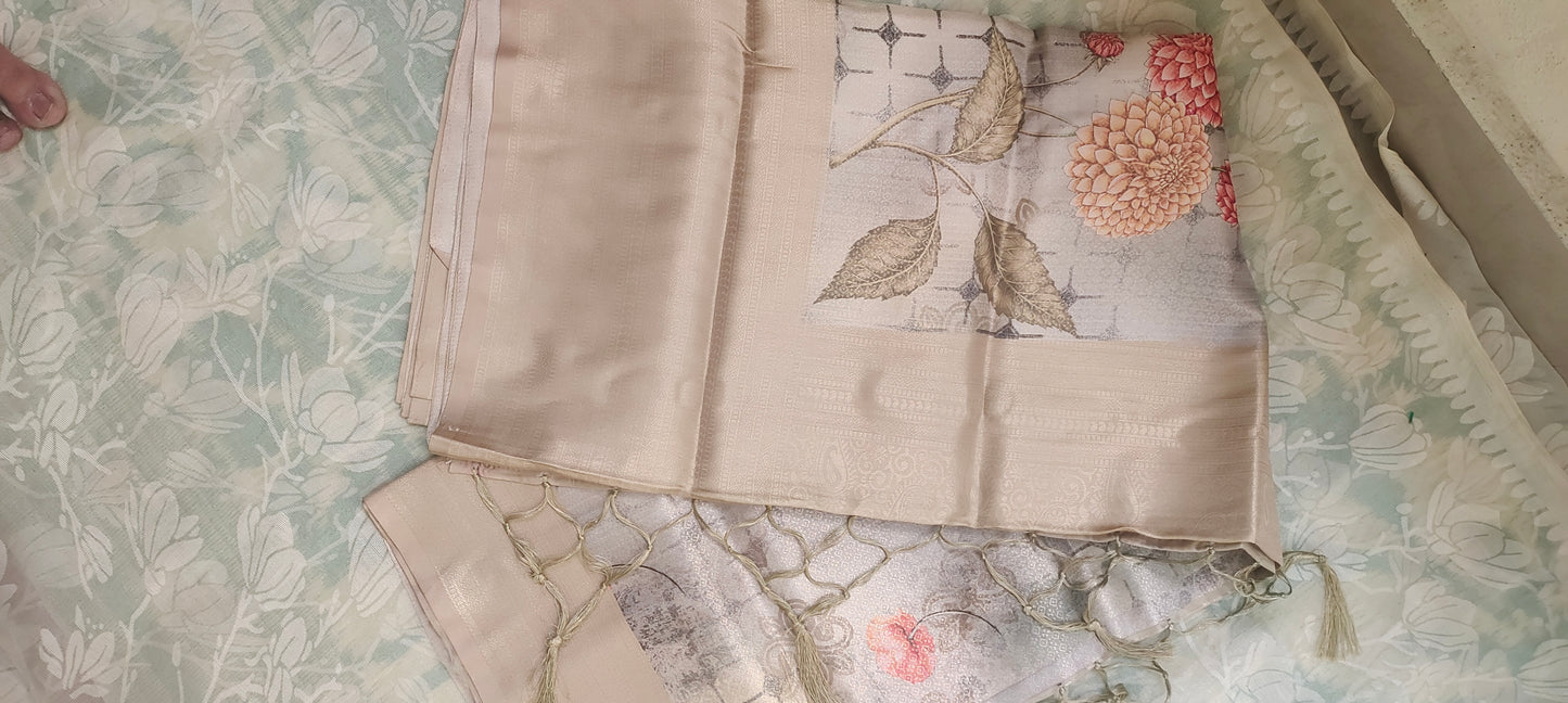 Grey floral design Soft silk saree