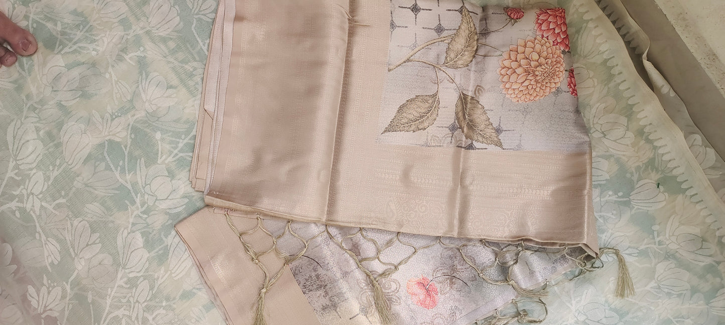 Grey floral design Soft silk saree