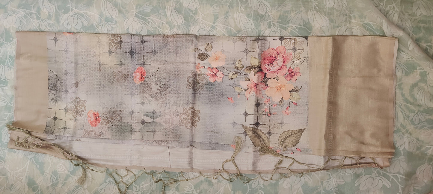 Grey floral design Soft silk saree